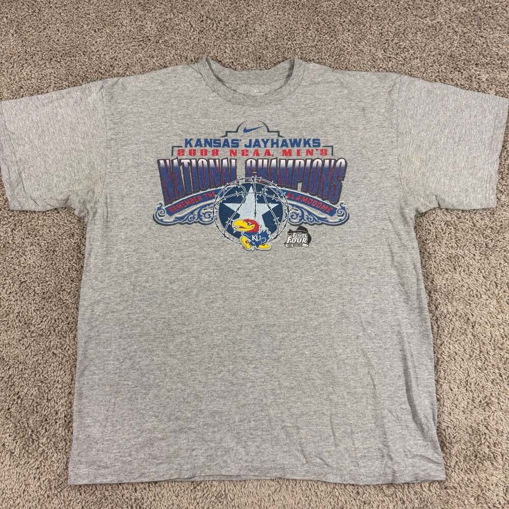 Nike Kansas Jayhawks 2008 NCAA National Champions T Shirt Mens Large Final Four